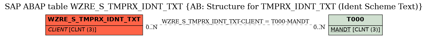 E-R Diagram for table WZRE_S_TMPRX_IDNT_TXT (AB: Structure for TMPRX_IDNT_TXT (Ident Scheme Text))