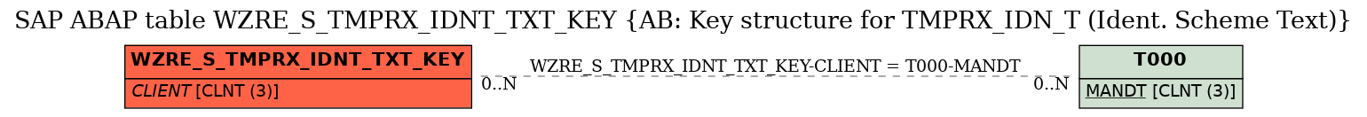E-R Diagram for table WZRE_S_TMPRX_IDNT_TXT_KEY (AB: Key structure for TMPRX_IDN_T (Ident. Scheme Text))